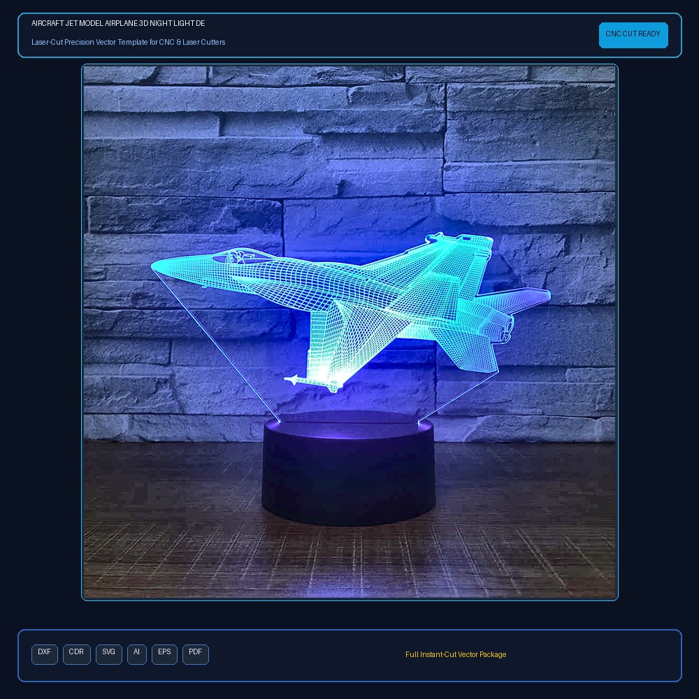 Aircraft Jet Model Airplane 3d Night Light Desk Lamp Laser Cut Acrylic Template