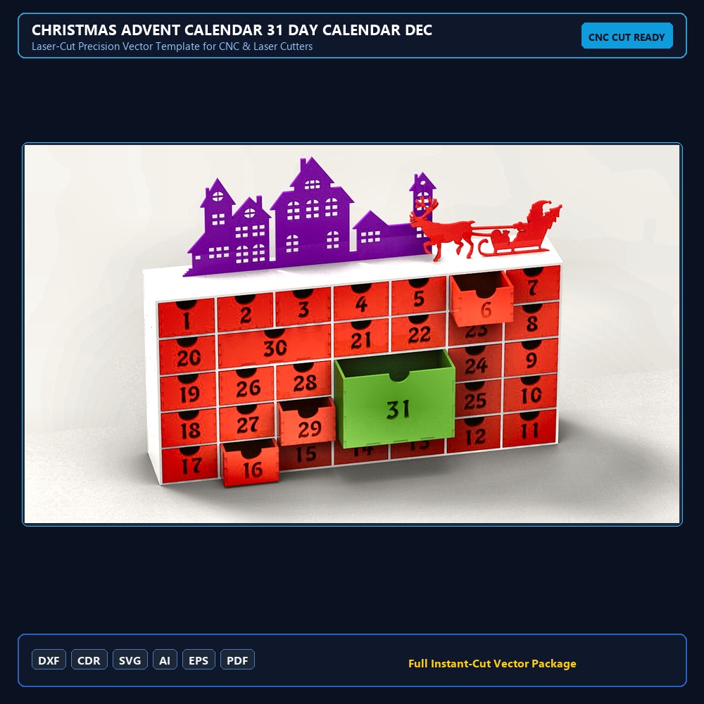 Christmas Advent Calendar 31 Day Calendar December Laser Cut