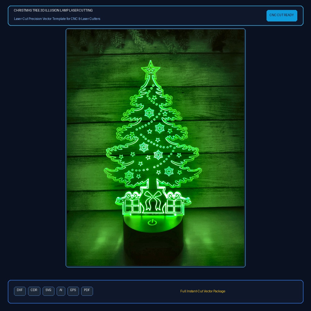 Christmas Tree 3d Illusion Lamp Laser Cutting Template DXF File Free Download - 3axis.co