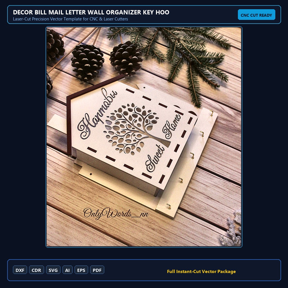 Decor Bill Mail Letter Wall Organizer Key Hook Storage Laser Cut Template DXF File Free Download - 3axis.co