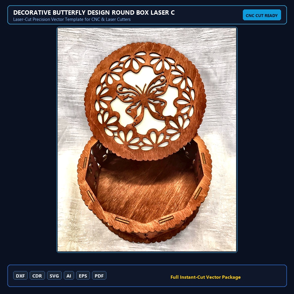 Decorative Butterfly Design Round Box Laser Cutting Template