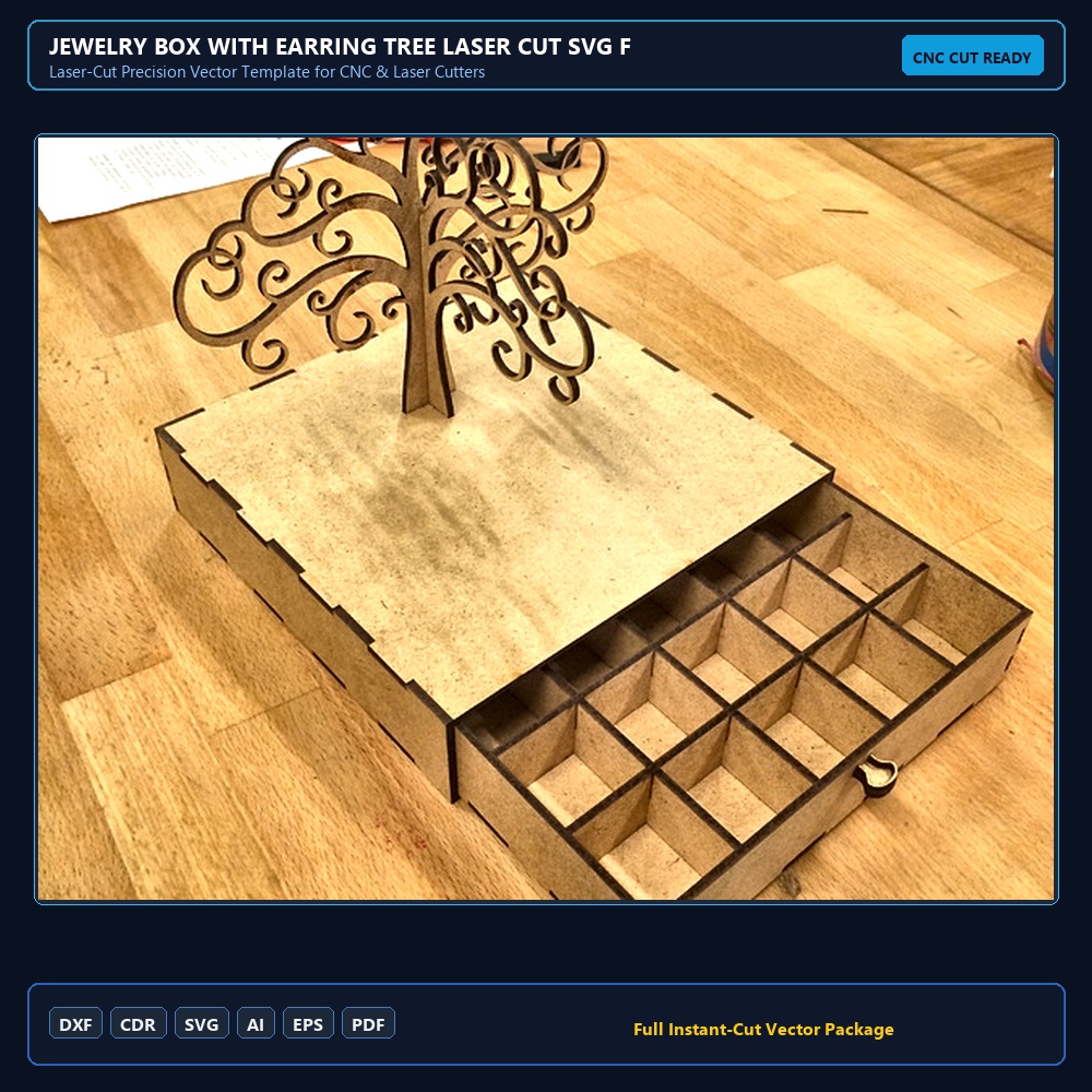 Jewelry box with earring tree Laser Cut SVG File Free Download - 3axis.co