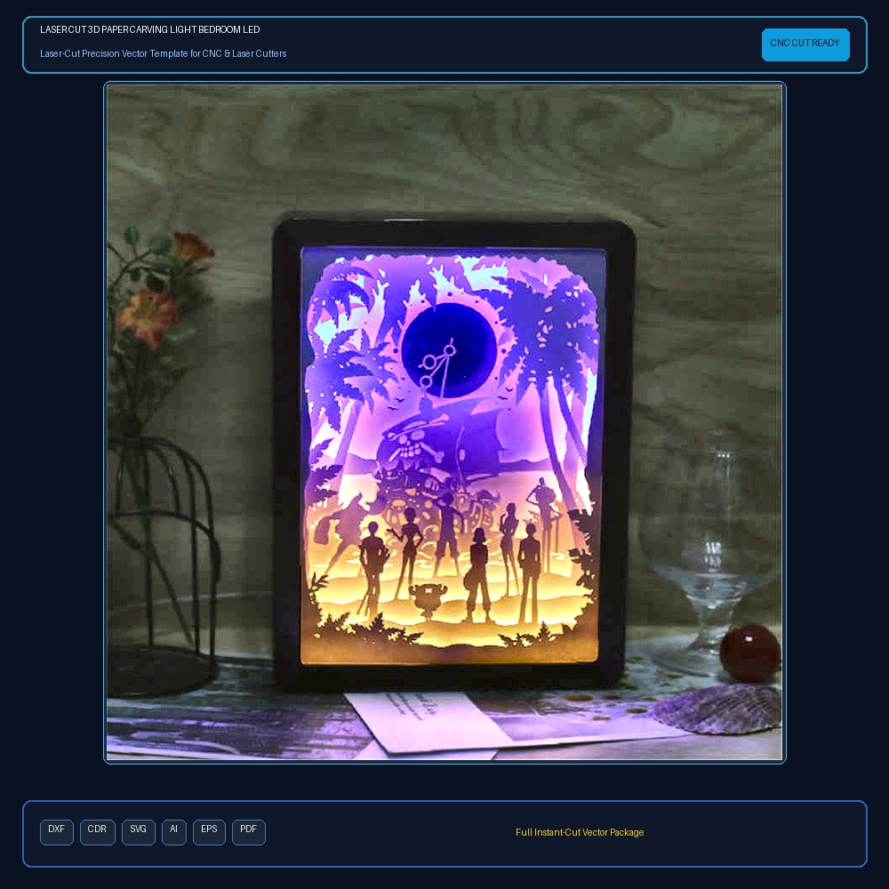 Laser Cut 3D Paper Carving Light Bedroom LED Shadow Lamp