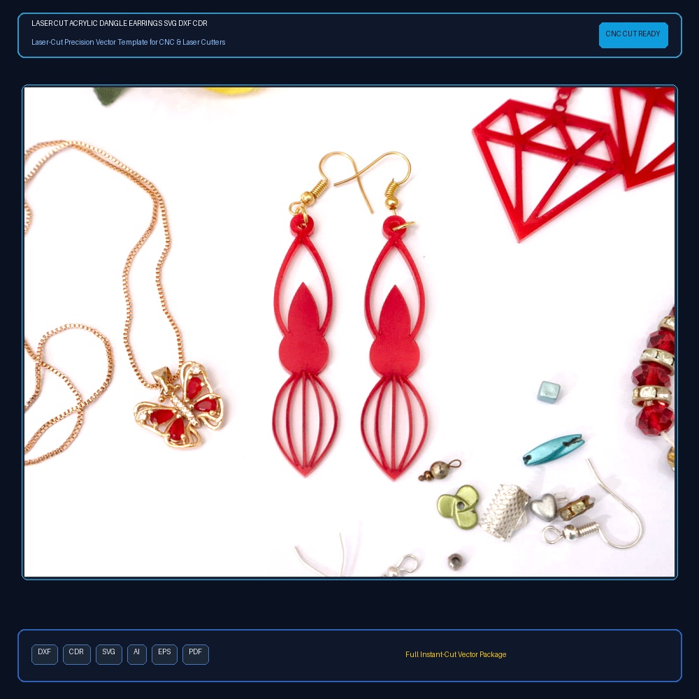 Laser Cut Acrylic Dangle Earrings SVG DXF CDR AI PDF Free Download - 3axis.co