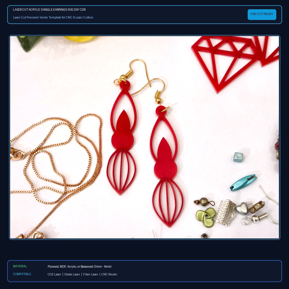 Laser Cut Acrylic Dangle Earrings SVG DXF CDR AI PDF Free Download - 3axis.co View 2