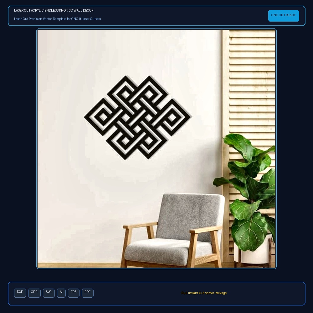 Laser Cut Acrylic Endless Knot, 3D Wall Decor