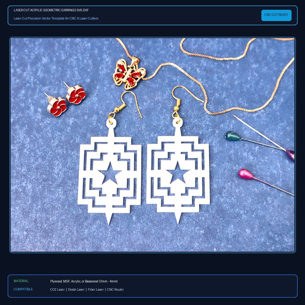 Laser Cut Acrylic Geometric Earrings SVG DXF CDR AI PDF Free Download - 3axis.co View 2