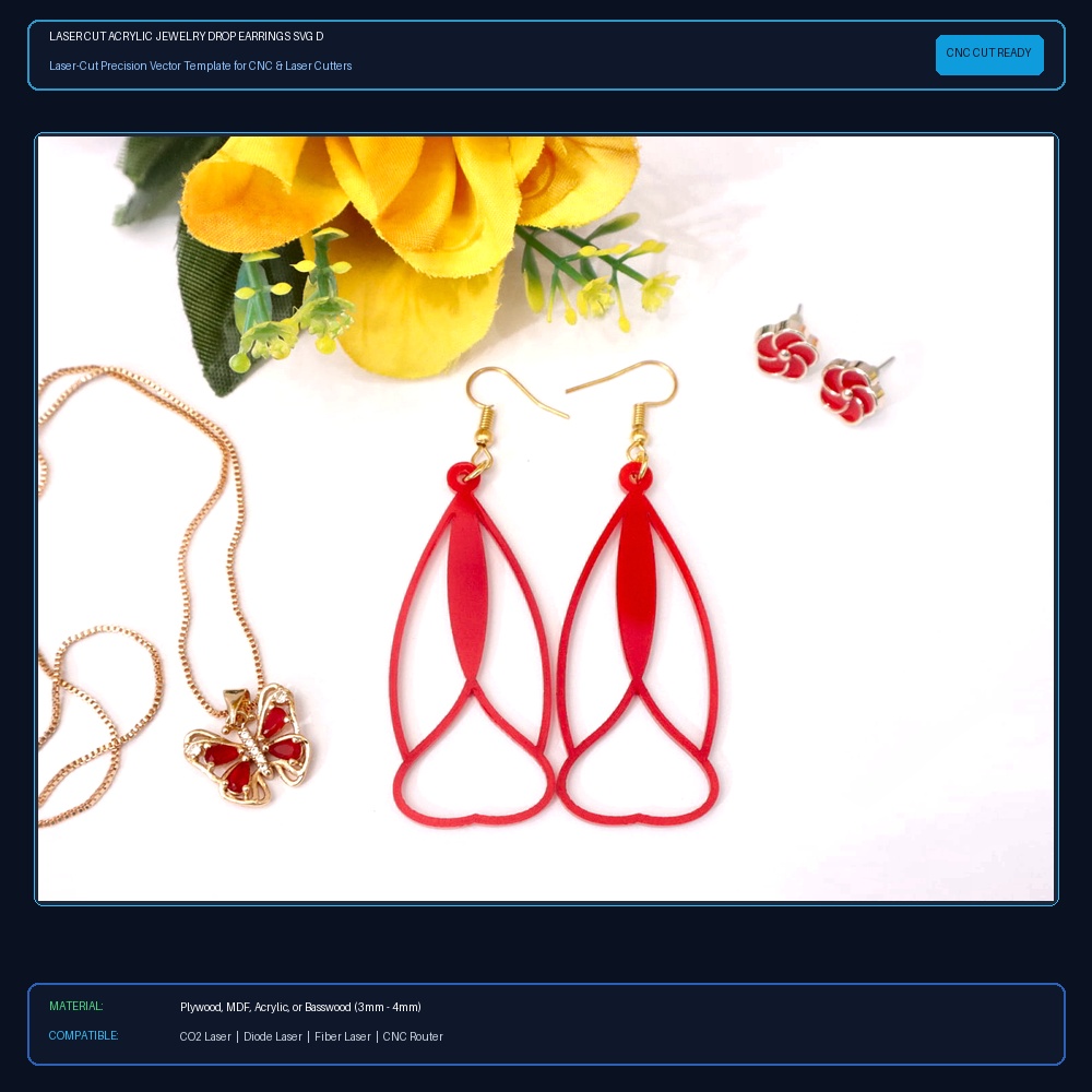 Laser Cut Acrylic Jewelry Drop Earrings SVG DXF CDR AI PDF Free Download - 3axis.co View 2