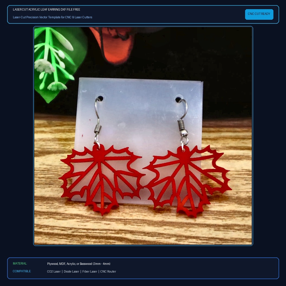 Laser Cut Acrylic Leaf Earring DXF File Free Download - 3axis.co View 2
