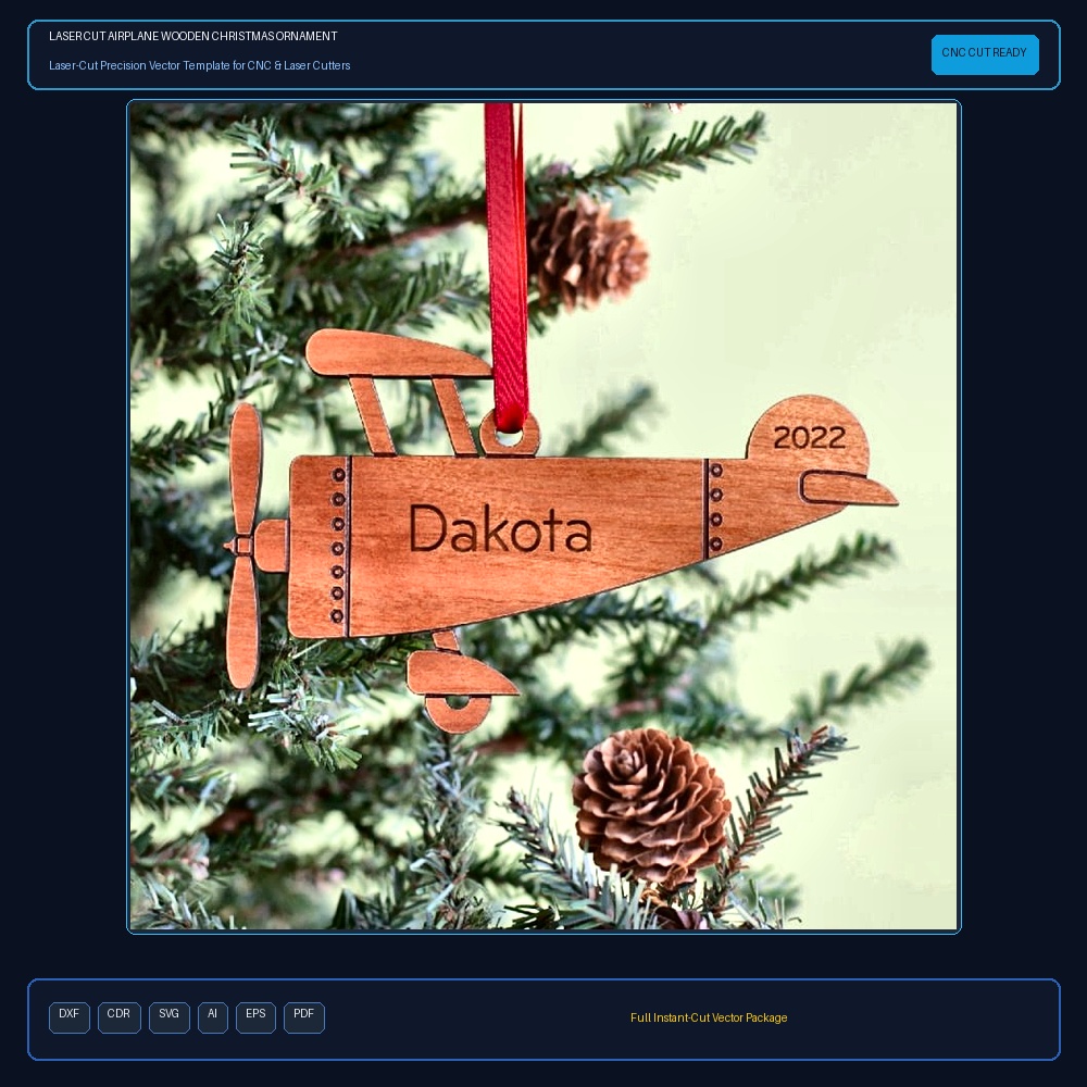 Laser Cut Airplane Wooden Christmas Ornament