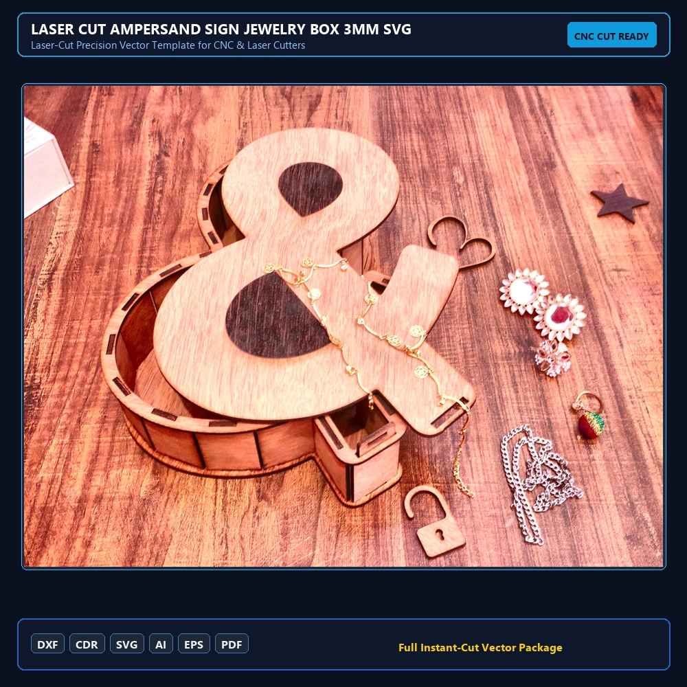 Laser Cut Ampersand Sign Jewelry Box 3mm SVG DXF CDR AI PDF Free Download - 3axis.co