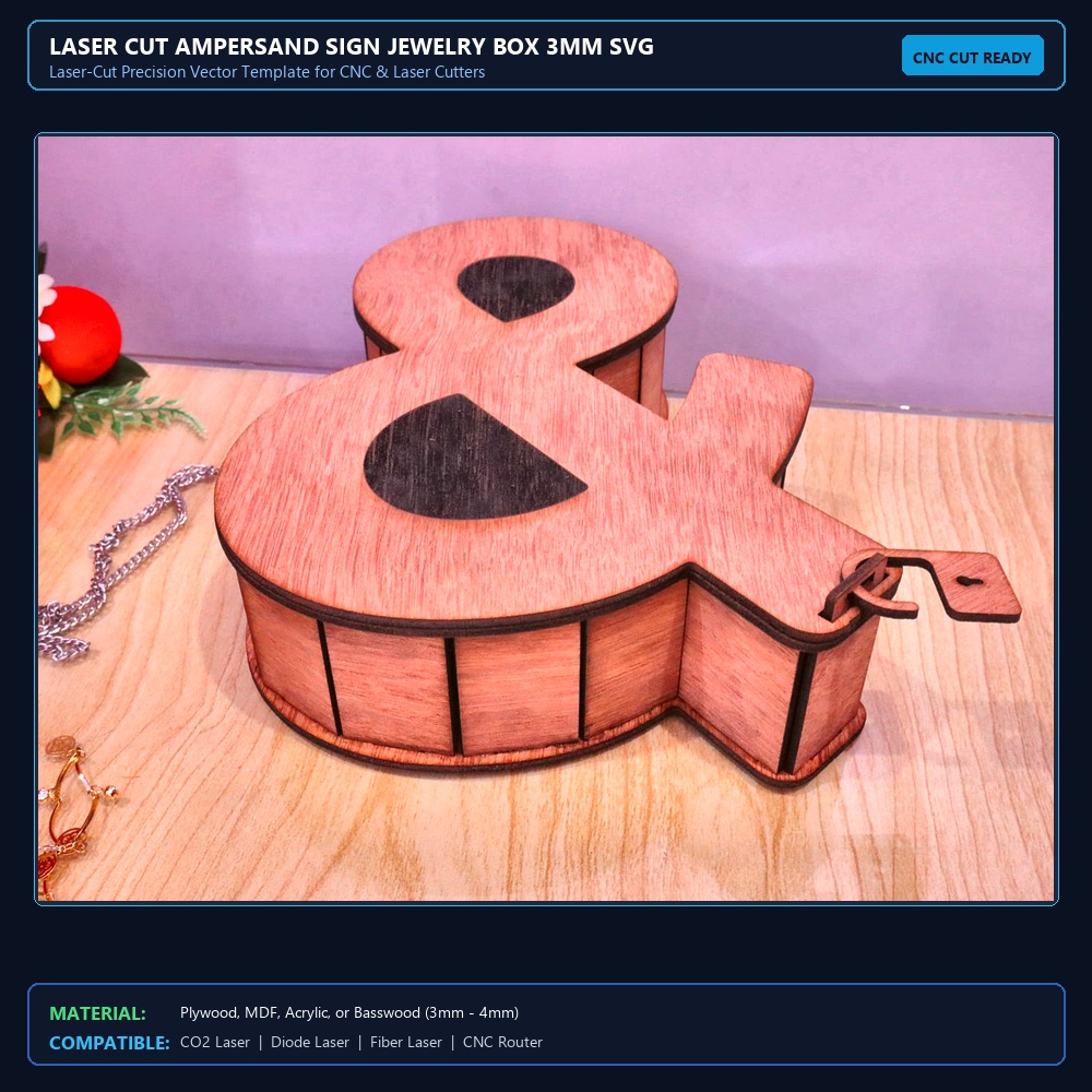 Laser Cut Ampersand Sign Jewelry Box 3mm SVG DXF CDR AI PDF Free Download - 3axis.co View 2