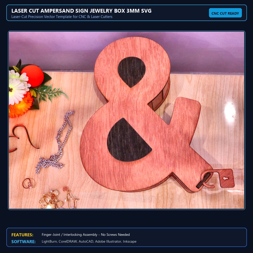 Laser Cut Ampersand Sign Jewelry Box 3mm SVG DXF CDR AI PDF Free Download - 3axis.co View 4