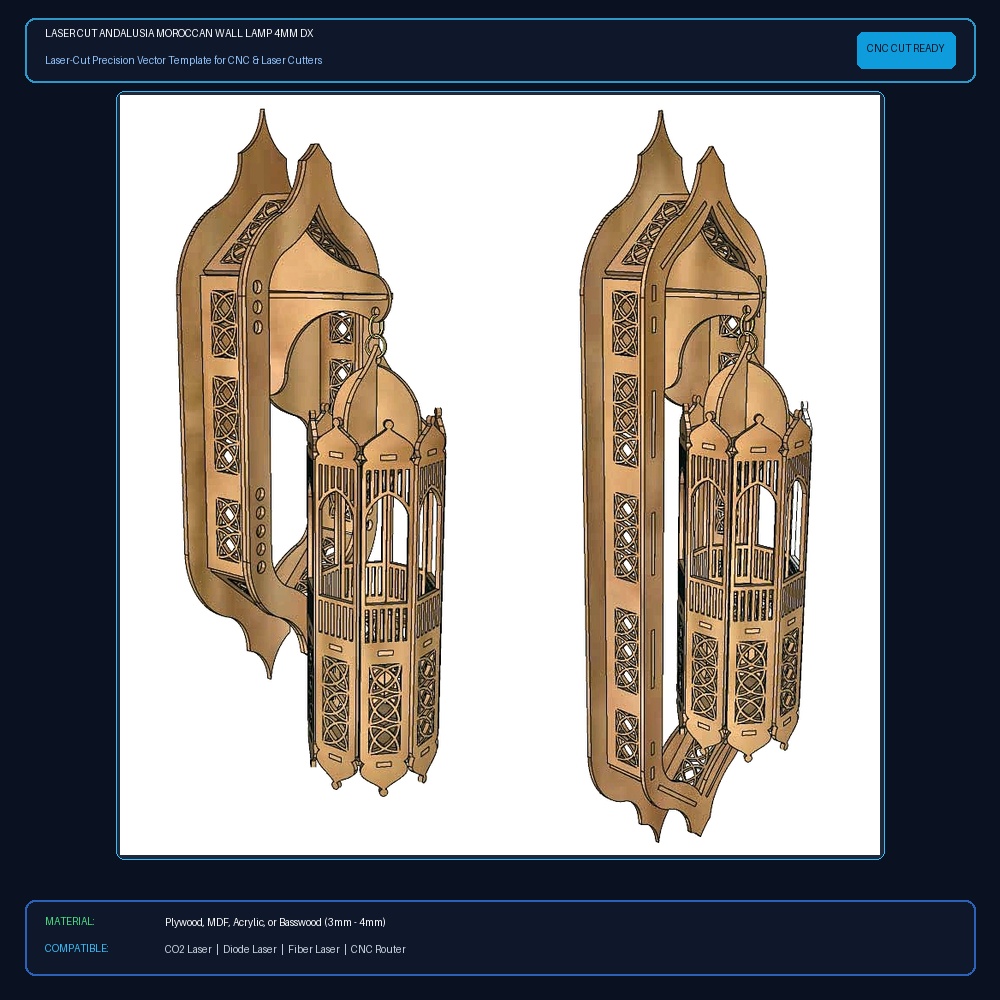 Laser Cut Andalusia Moroccan Wall Lamp 4mm DXF File Free Download - 3axis.co View 2