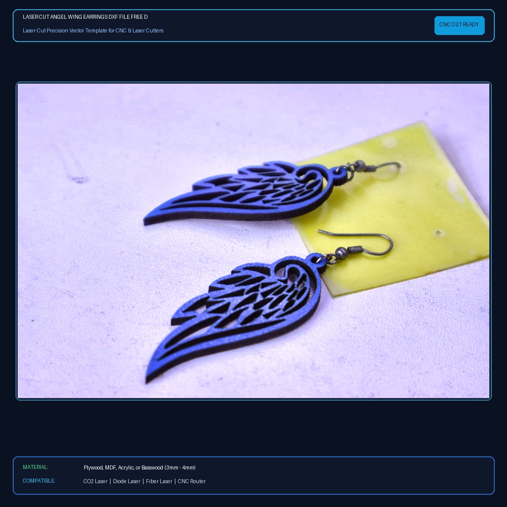 Laser Cut Angel Wing Earrings DXF File Free Download - 3axis.co View 2