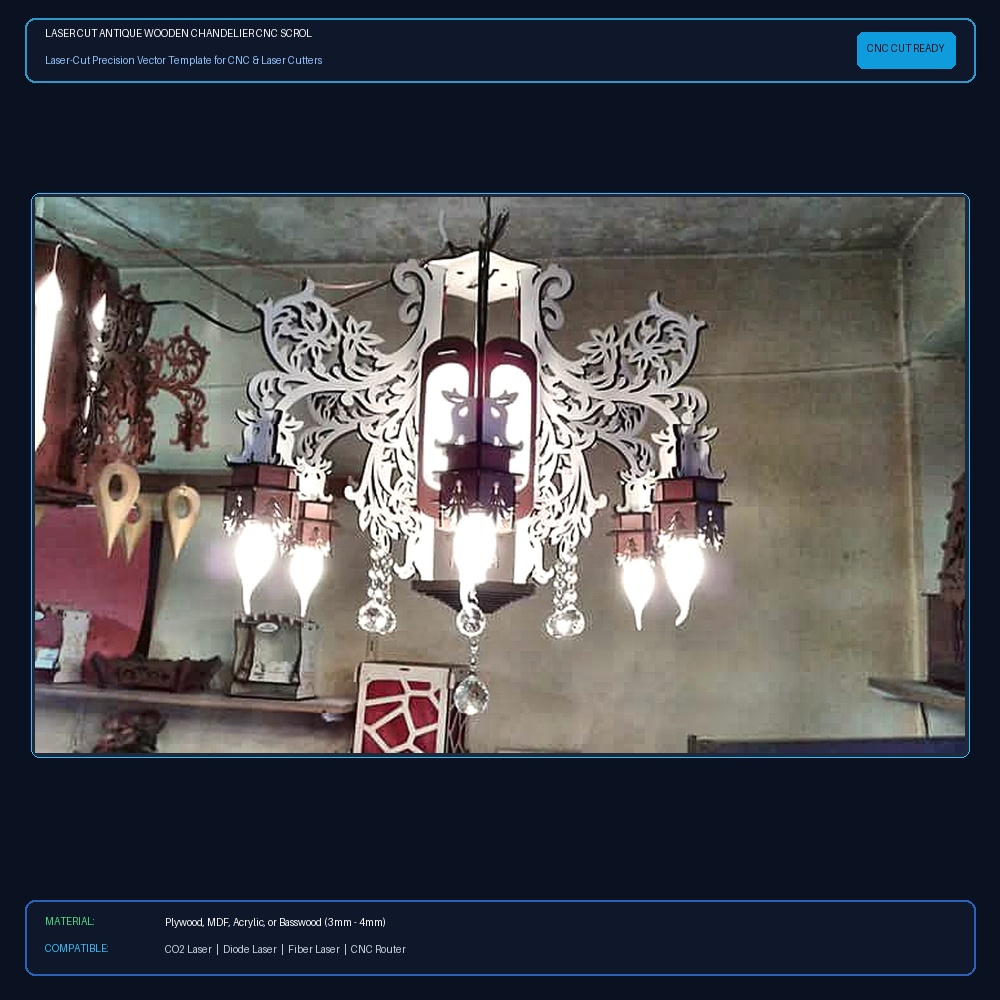 Laser Cut Antique Wooden Chandelier CNC Scroll Saw Plans PDF File Free Download - 3axis.co View 2