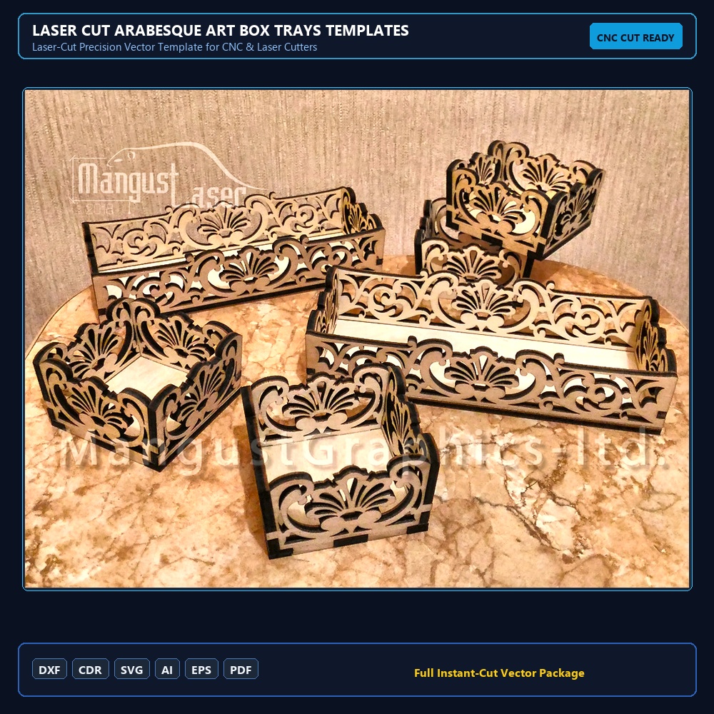 Laser Cut Arabesque Art Box Trays Templates