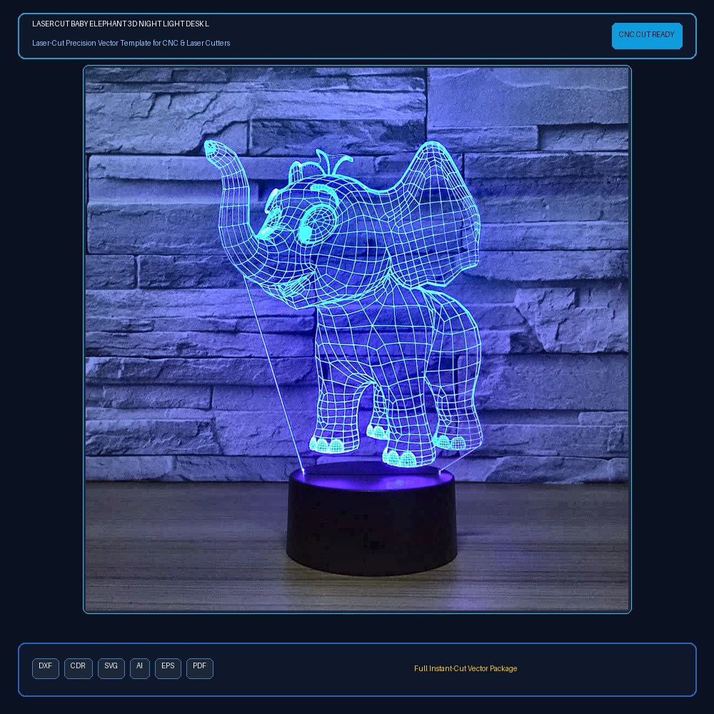 Laser Cut Baby Elephant 3D Night Light Desk Lamp 3D Optical Illusion Lamp DXF File Free Download - 3axis.co