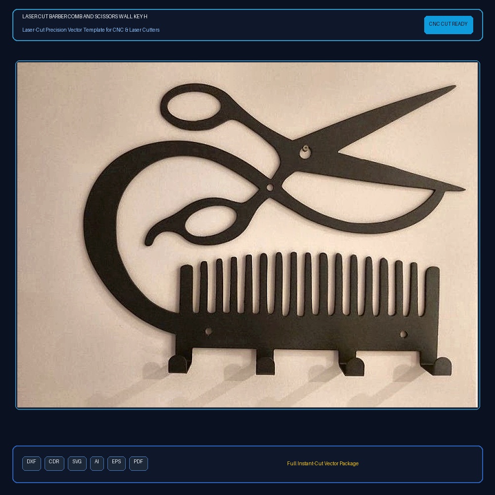 Laser Cut Barber Comb And Scissors Wall Key Holder