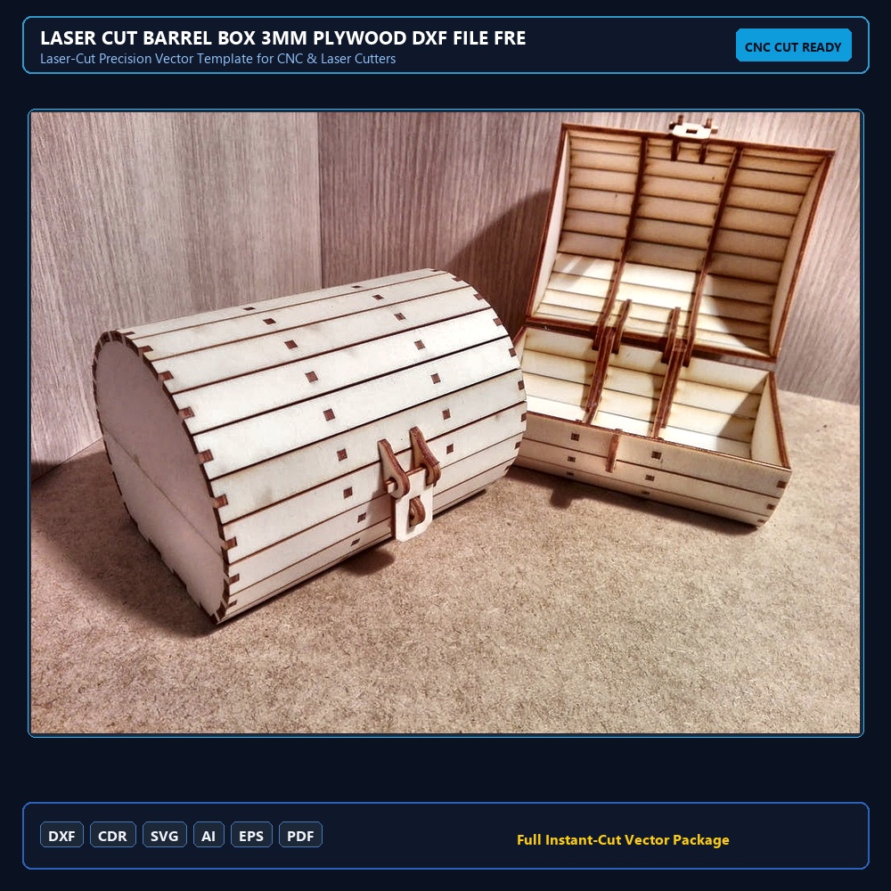 Laser Cut Barrel Box 3mm Plywood DXF File Free Download - 3axis.co