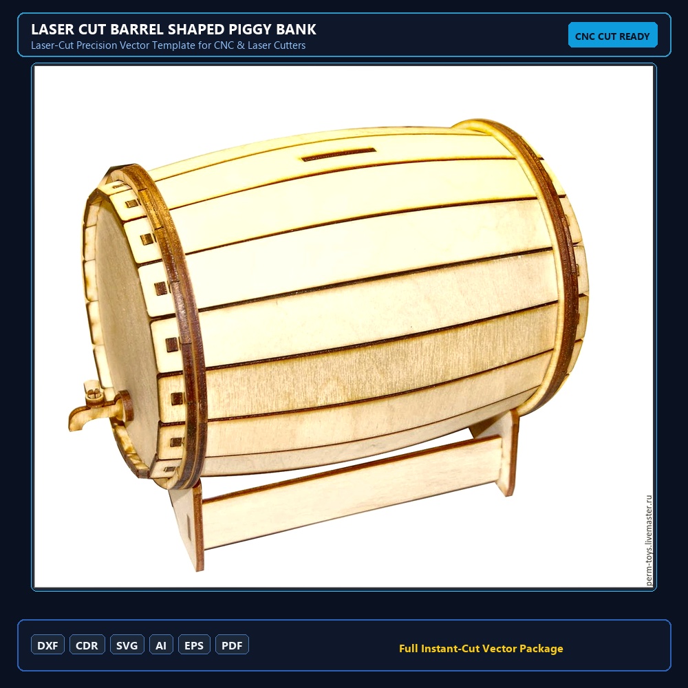 Laser Cut Barrel Shaped Piggy Bank