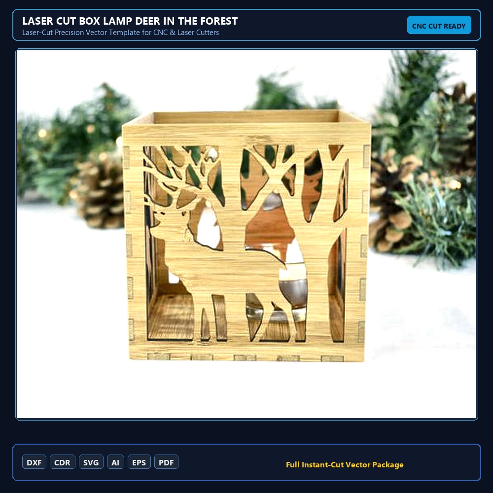 Laser Cut Box Lamp Deer In The Forest