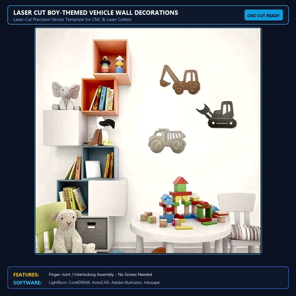Laser Cut Boy-Themed Vehicle Wall Decorations Bulldozer Excavator Dump Truck View 4