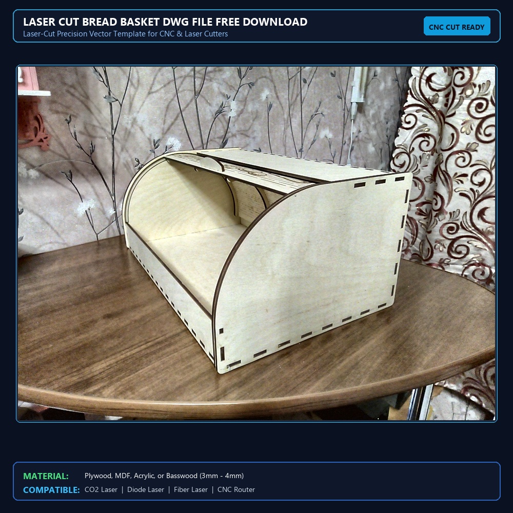 Laser Cut Bread Basket DWG File Free Download - 3axis.co View 2