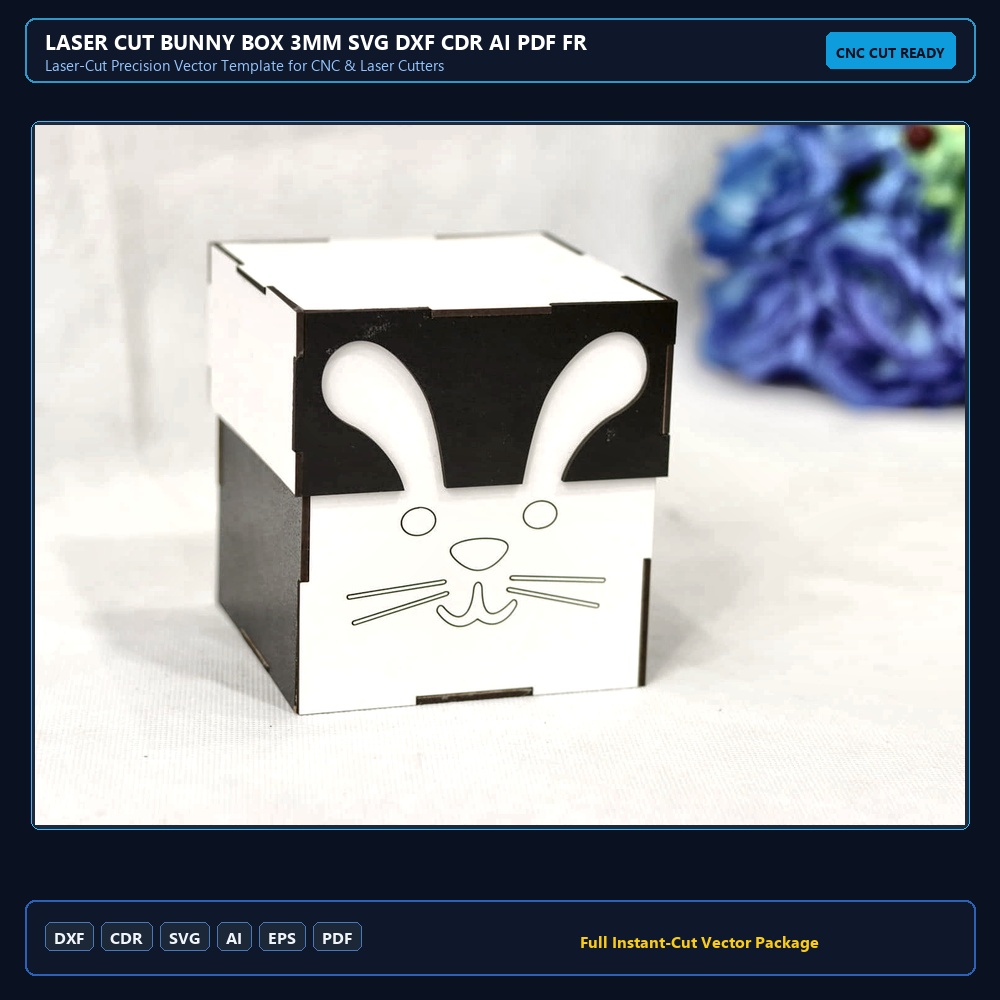 Laser Cut Bunny Box 3mm SVG DXF CDR AI PDF Free Download - 3axis.co