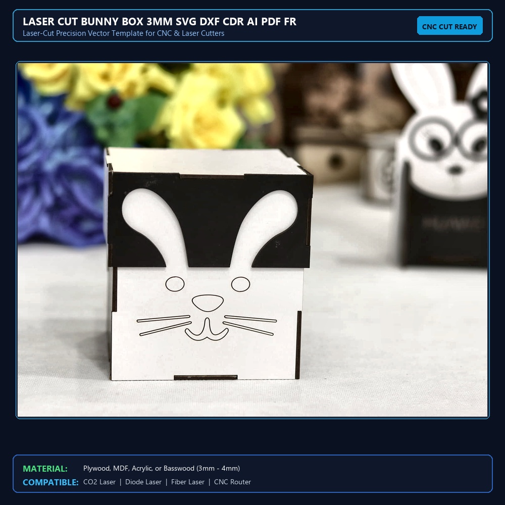 Laser Cut Bunny Box 3mm SVG DXF CDR AI PDF Free Download - 3axis.co View 2