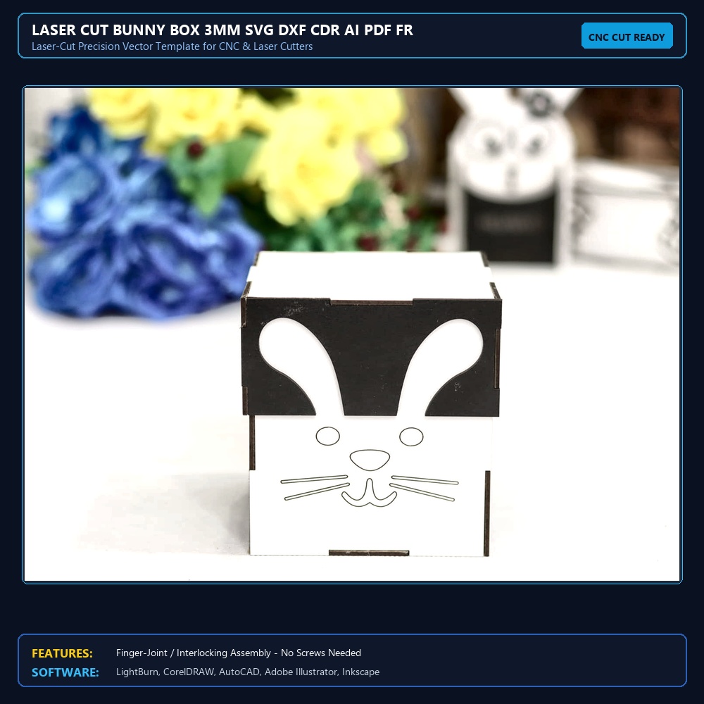 Laser Cut Bunny Box 3mm SVG DXF CDR AI PDF Free Download - 3axis.co View 3
