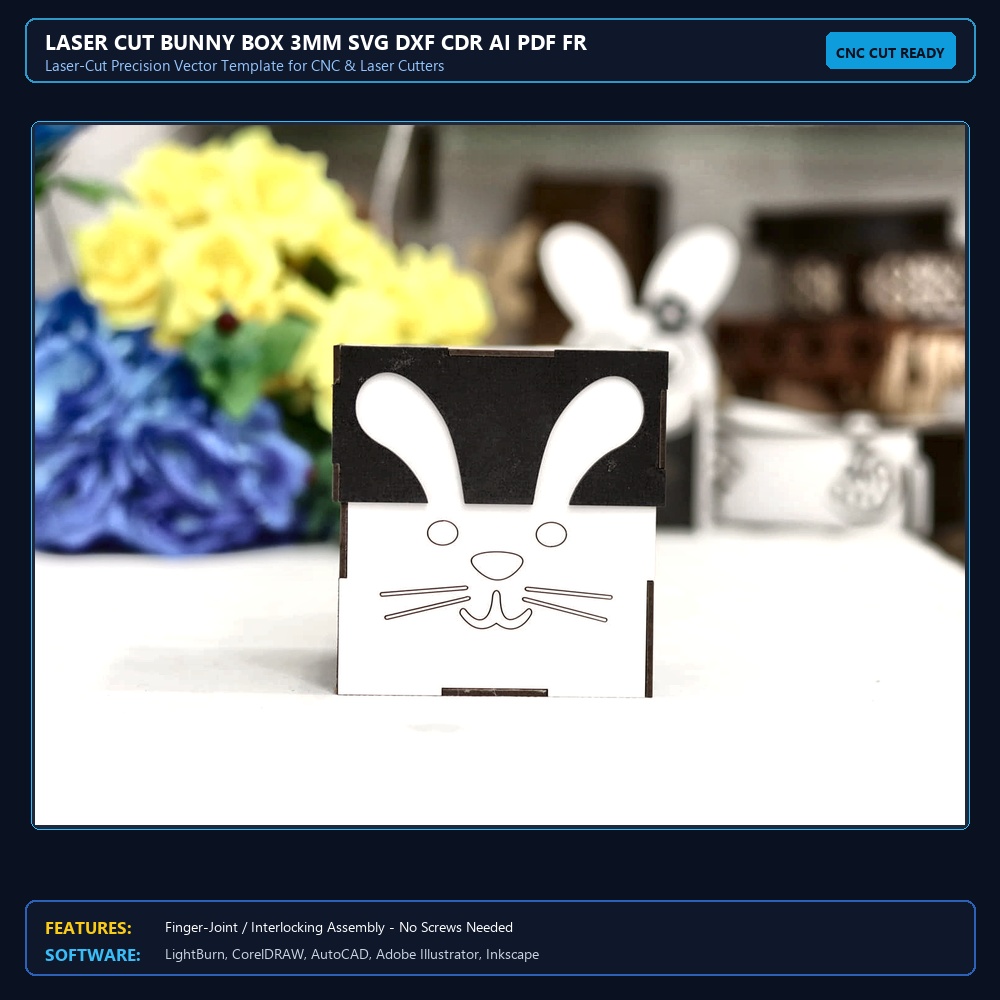 Laser Cut Bunny Box 3mm SVG DXF CDR AI PDF Free Download - 3axis.co View 4