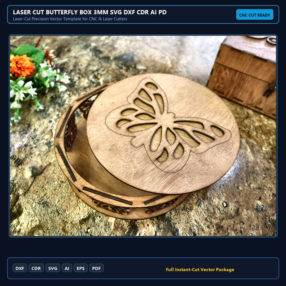 Laser Cut Butterfly Box 3mm SVG DXF CDR AI PDF Free Download - 3axis.co