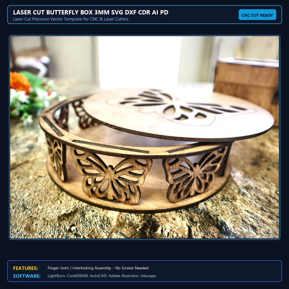 Laser Cut Butterfly Box 3mm SVG DXF CDR AI PDF Free Download - 3axis.co View 3