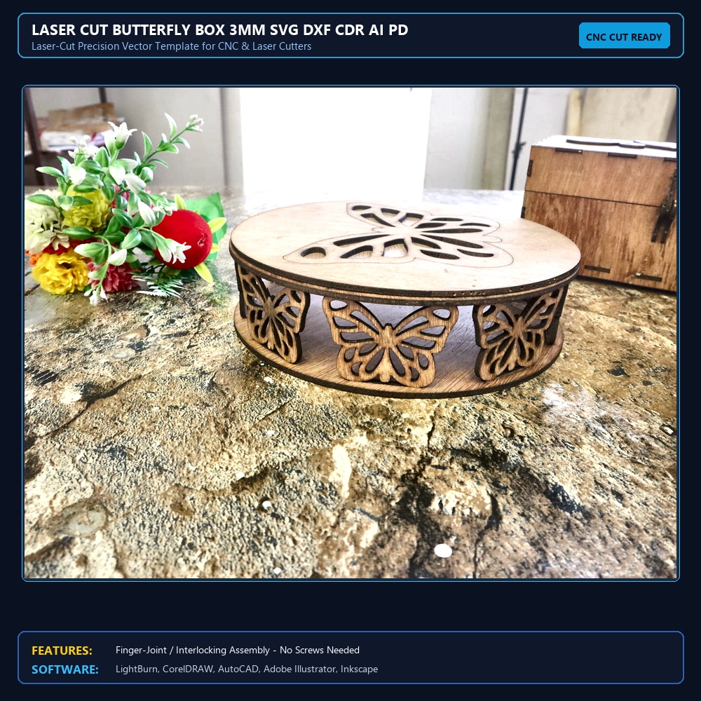 Laser Cut Butterfly Box 3mm SVG DXF CDR AI PDF Free Download - 3axis.co View 4