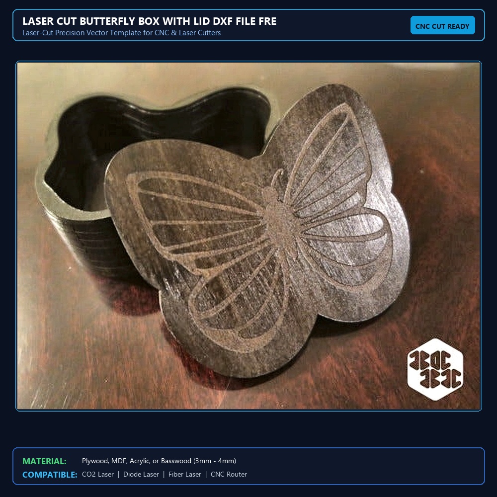 Laser Cut Butterfly Box With Lid DXF File Free Download - 3axis.co View 2