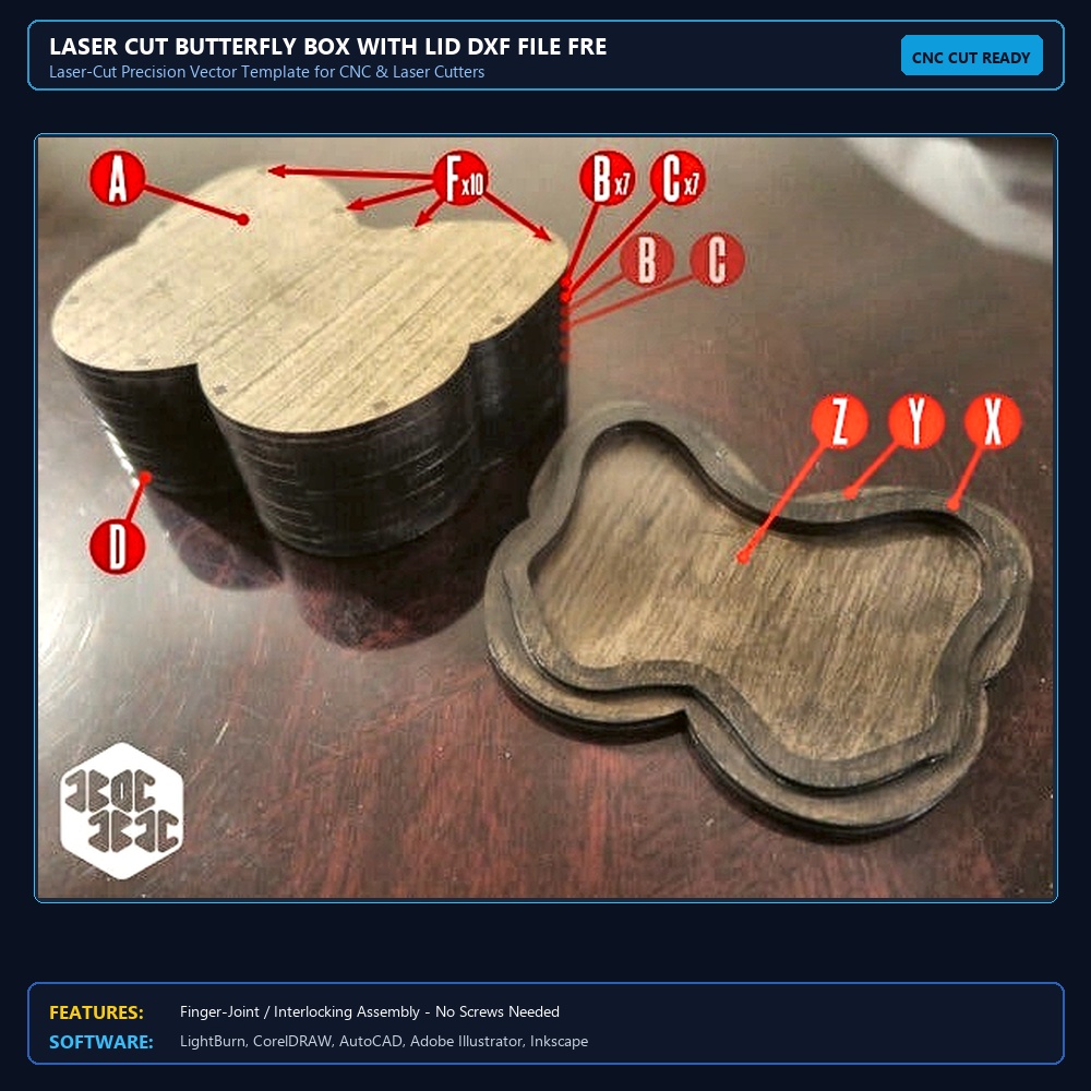 Laser Cut Butterfly Box With Lid DXF File Free Download - 3axis.co View 3