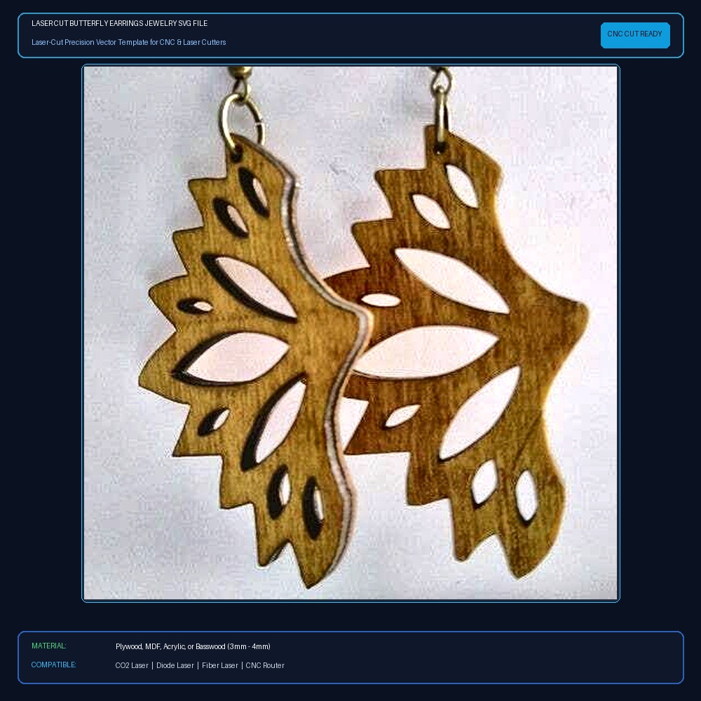 Laser Cut Butterfly Earrings Jewelry SVG File Free Download - 3axis.co View 2