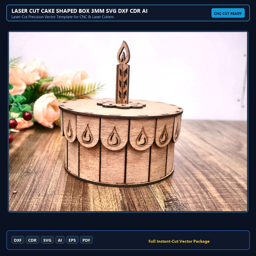 Laser Cut Cake Shaped Box 3mm SVG DXF CDR AI PDF Free Download - 3axis.co