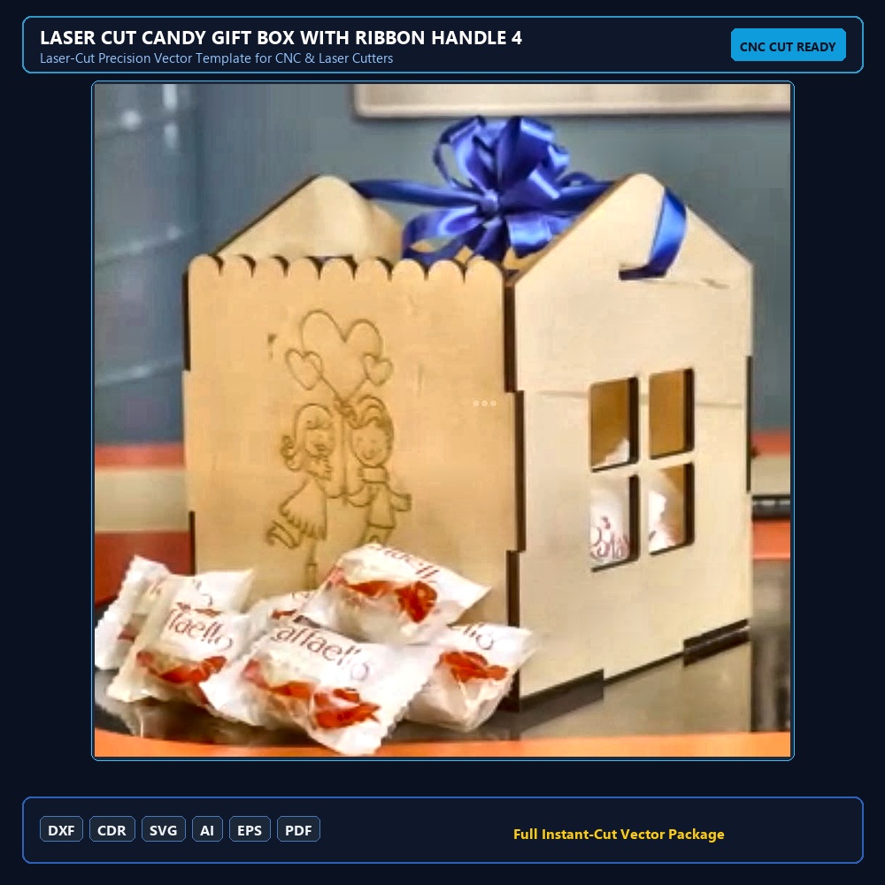Laser Cut Candy Gift Box With Ribbon Handle 4mm