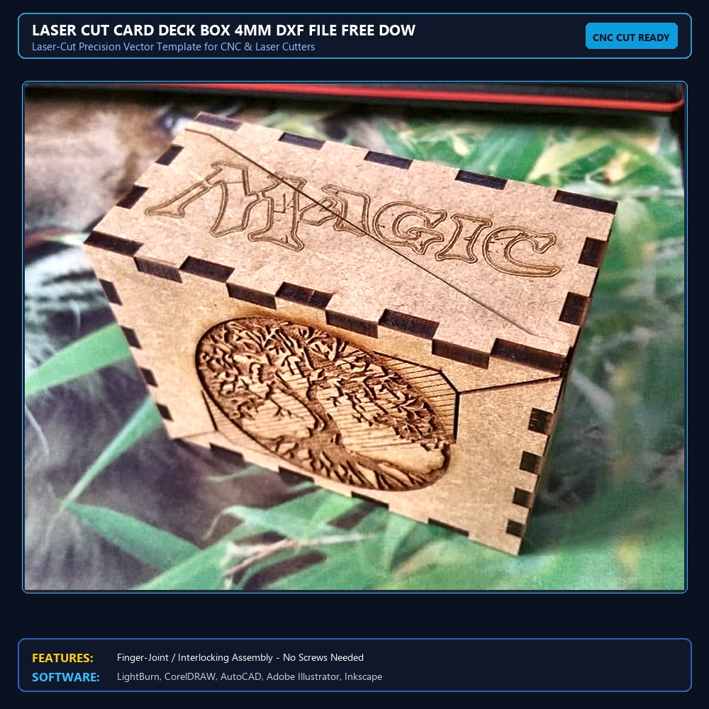 Laser Cut Card Deck Box 4mm DXF File Free Download - 3axis.co View 3