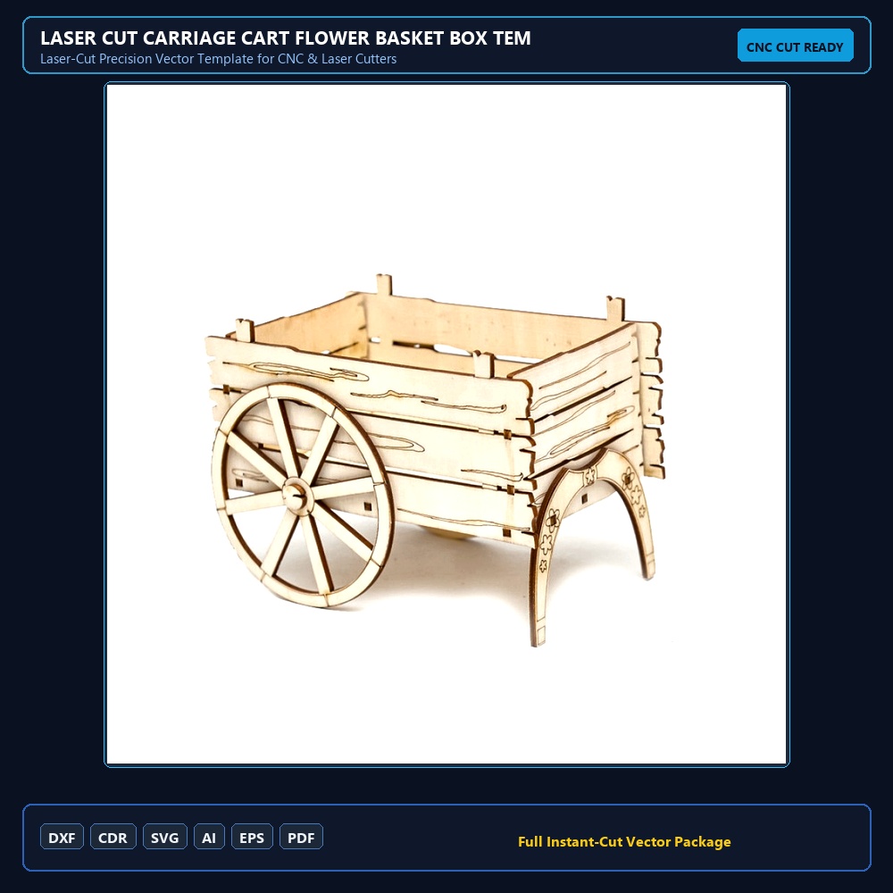 Laser Cut Carriage Cart Flower Basket Box Template