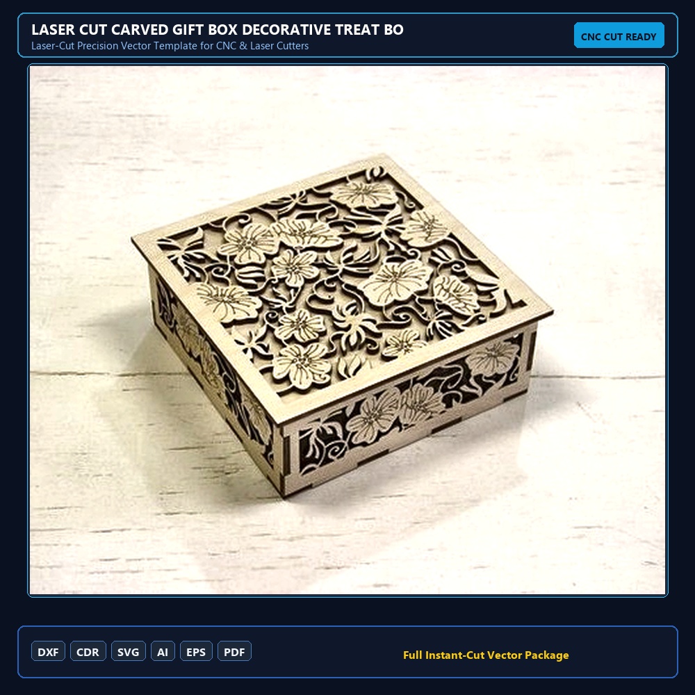 Laser Cut Carved Gift Box Decorative Treat Box DXF File Free Download - 3axis.co
