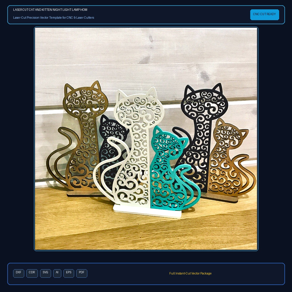 Laser Cut Cat And Kitten Night Light Lamp Home Decor