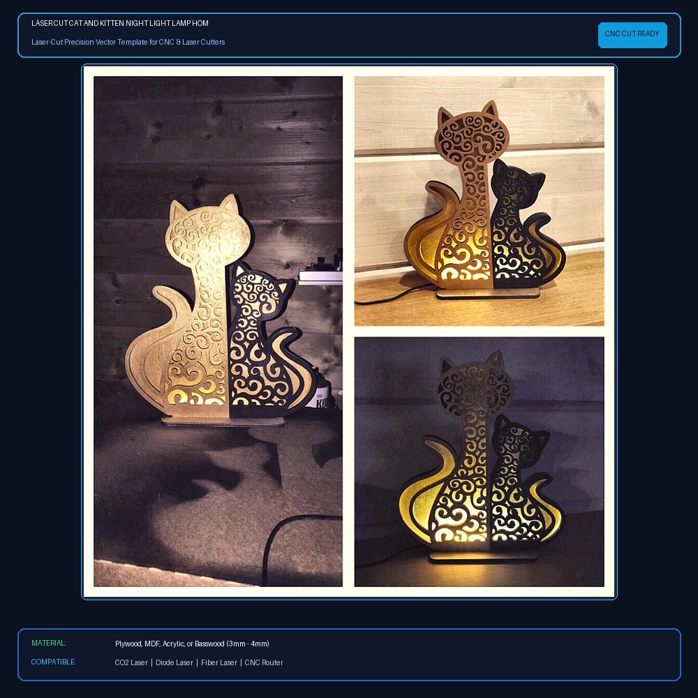 Laser Cut Cat And Kitten Night Light Lamp Home Decor View 2
