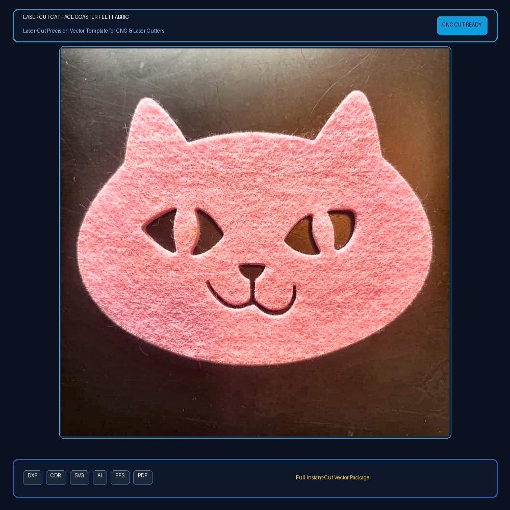 Laser Cut Cat Face Coaster Felt Fabric