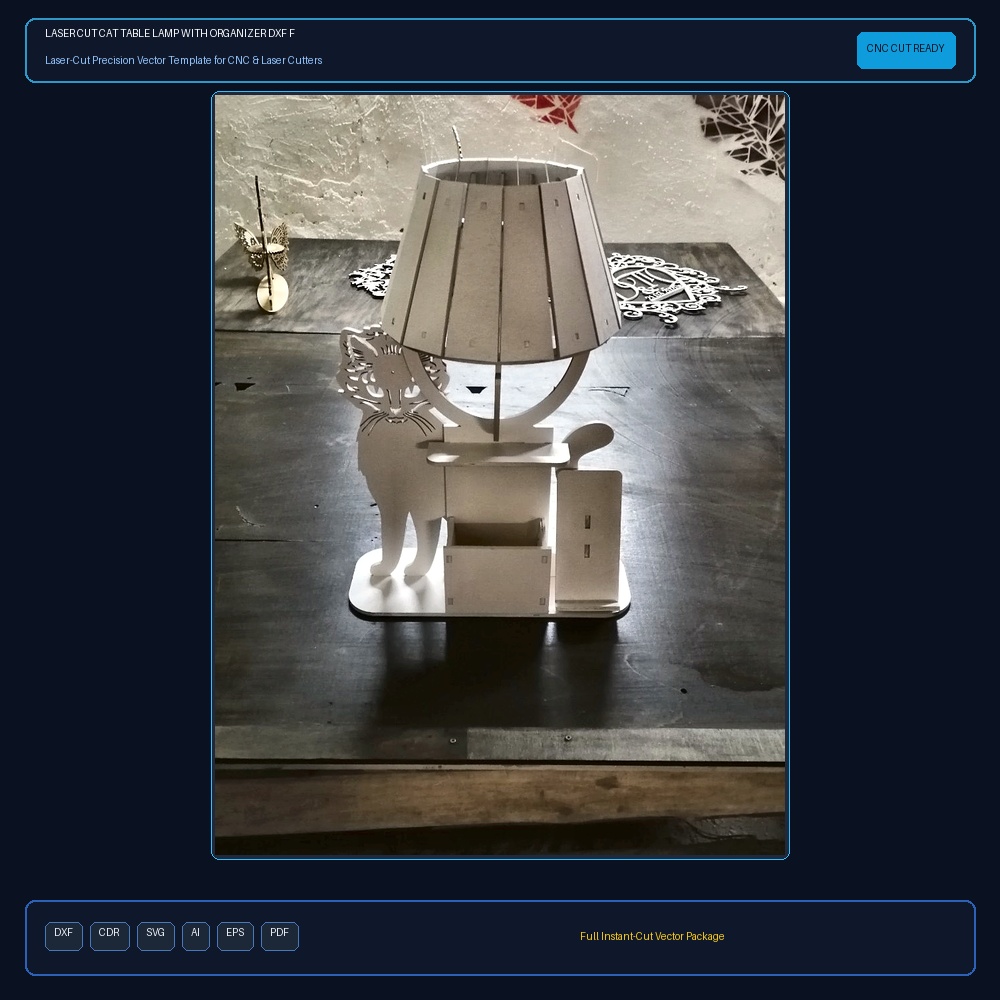 Laser Cut Cat Table Lamp With Organizer DXF File Free Download - 3axis.co
