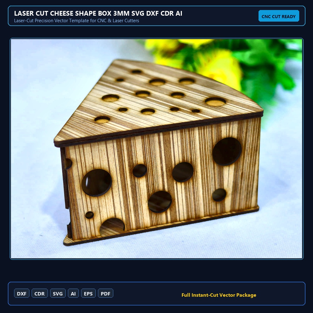 Laser Cut Cheese Shape Box 3mm SVG DXF CDR AI PDF Free Download - 3axis.co