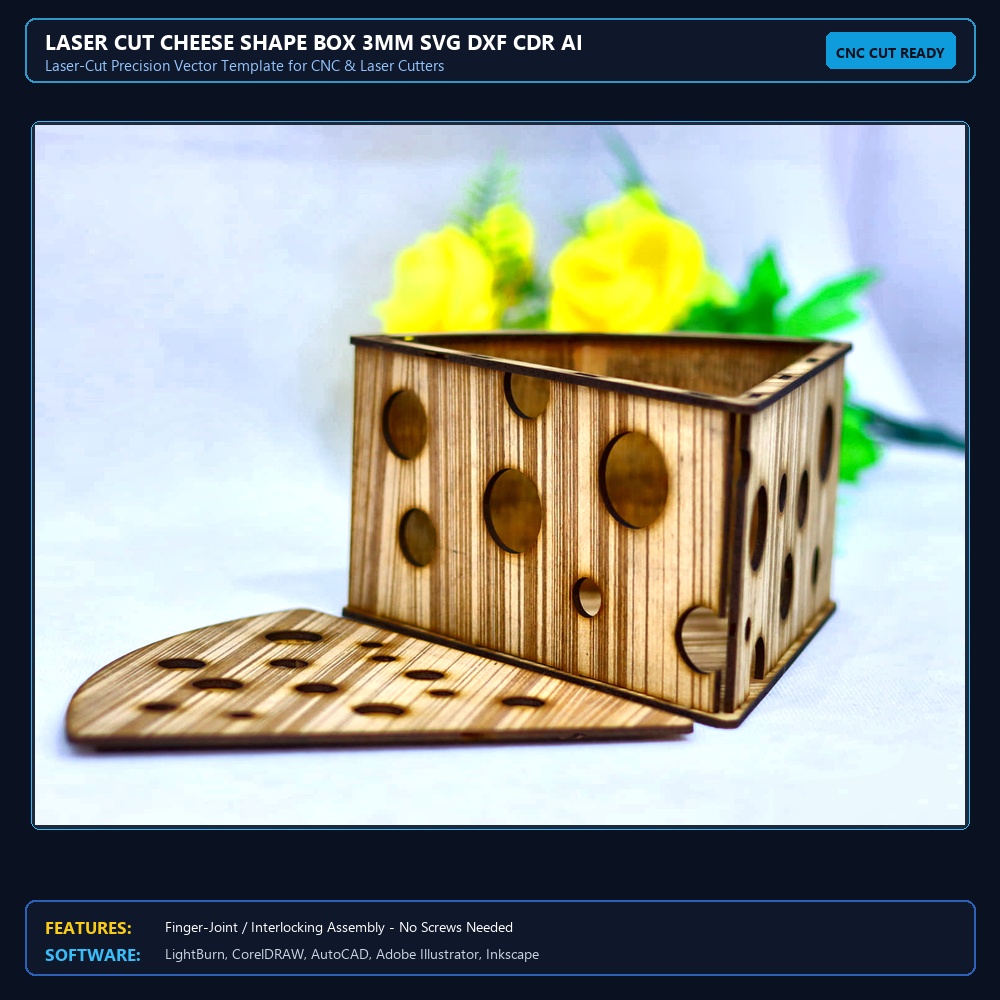 Laser Cut Cheese Shape Box 3mm SVG DXF CDR AI PDF Free Download - 3axis.co View 3