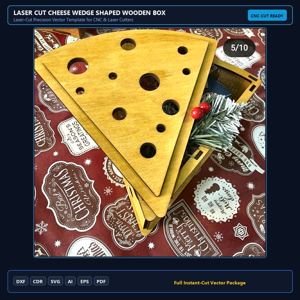 Laser Cut Cheese Wedge Shaped Wooden Box